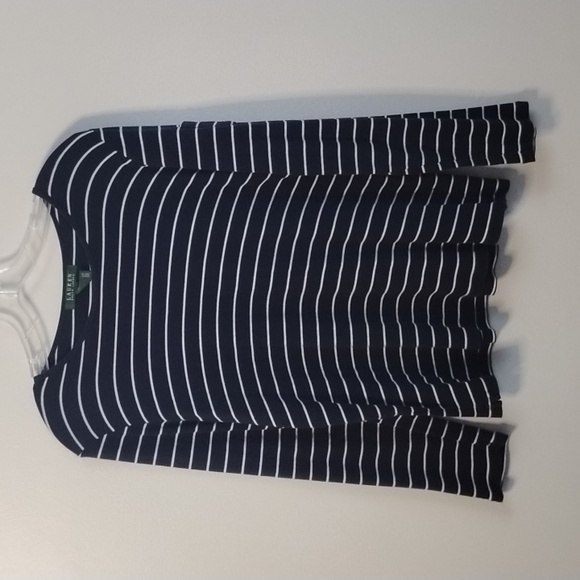 J. Crew Tops - Lauren Ralph Lauren Navy and White Striped Long Sleeve Shirt 100% Cotton XL